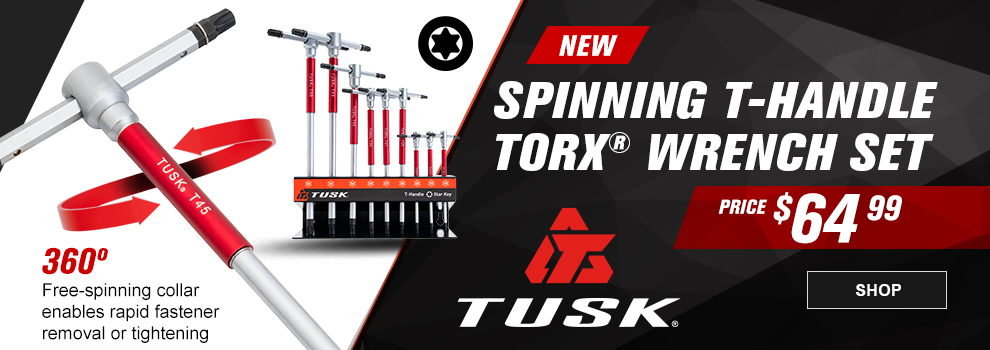 New, Tusk Spinning T-Handle Torx Wrench Set, price $64 and 99 cents, 360 degrees, Free-spinning collar enables rapid fastener removal or tightening, link, shop